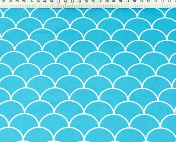 Tissu éventails turquoise et blanc 50x80 cm